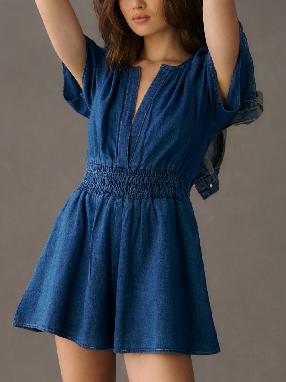 Anthropologie Somerset Denim Blue Smocked Waist Romper